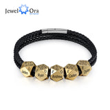 Personalized Engraved Name Bracelet Men Leather Fathers Gift