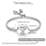 Personalized Heart Bracelet with Birthstone Stainless Steel Adjustable Chain