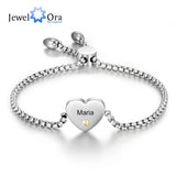 Personalized Heart Bracelet with Birthstone Stainless Steel Adjustable Chain