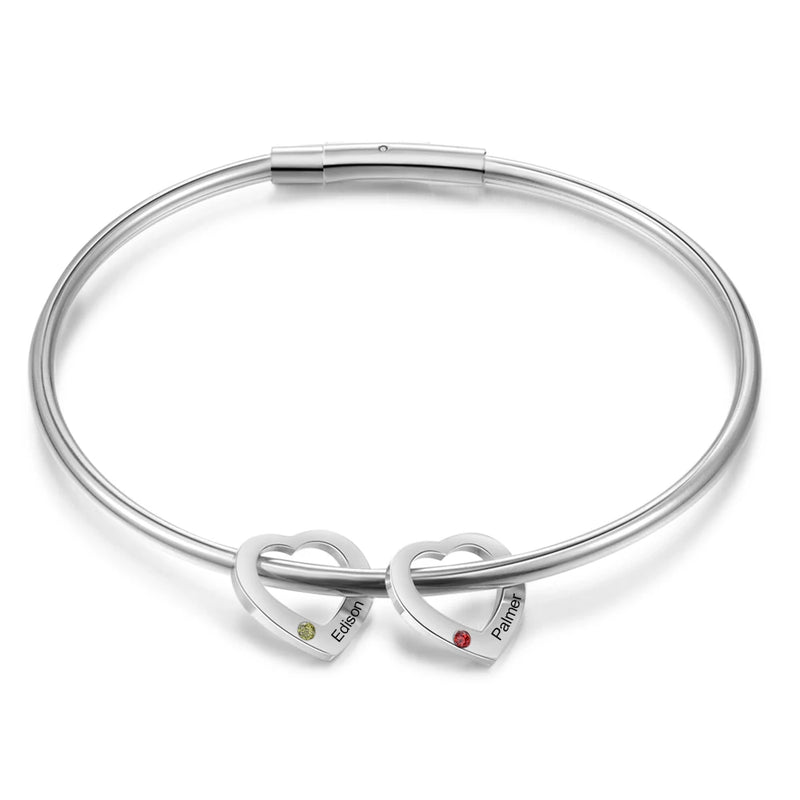 Personalized Heart Charm Bracelet with Birthstones