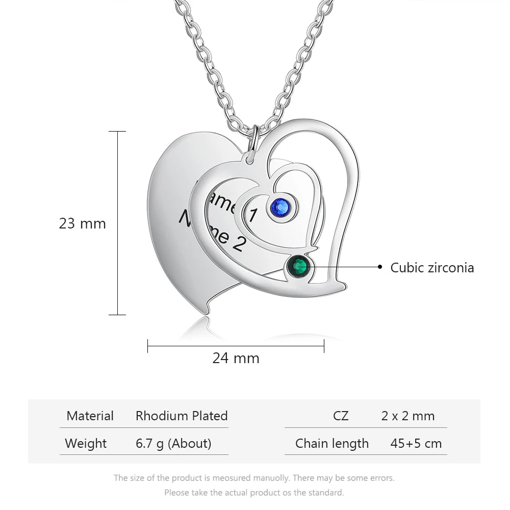 Personalized Engraved Heart Necklace with Birthstone Pendant