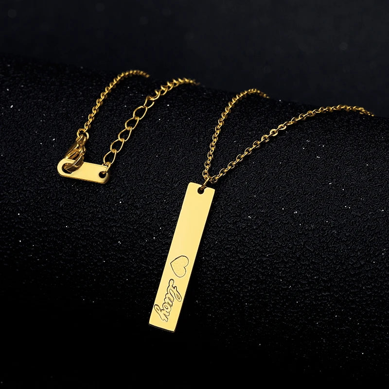 Personalized Engraved Name Symbol Vertical Bar Necklace