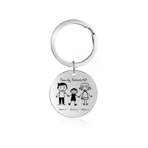 Engraved Parents Kids Name Family Keychain Stainless Steel Round Keyring