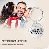 Engraved Parents Kids Name Family Keychain Stainless Steel Round Keyring