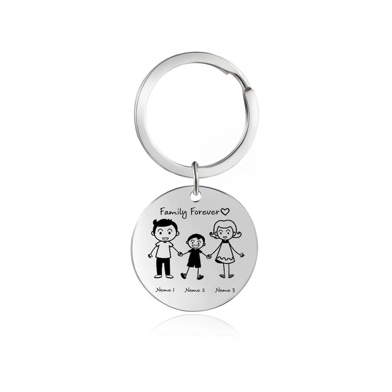 Engraved Parents Kids Name Family Keychain Stainless Steel Round Keyring