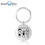 Engraved Parents Kids Name Family Keychain Stainless Steel Round Keyring