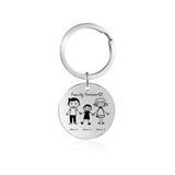 Engraved Parents Kids Name Family Keychain Stainless Steel Round Keyring