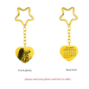 Personalized Engraved Photo Calendar Keychain Heart Star Keyring Name Key chain