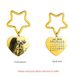 Personalized Engraved Photo Calendar Keychain Heart Star Keyring Name Key chain