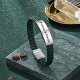 Engraved Stainless Steel Bar Bracelet Green Brown Wristband Father Gift