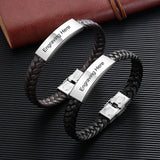 Engraved Stainless Steel Bar Bracelet Green Brown Wristband Father Gift