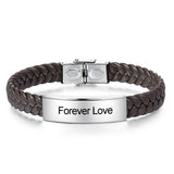 Engraved Stainless Steel Bar Bracelet Green Brown Wristband Father Gift