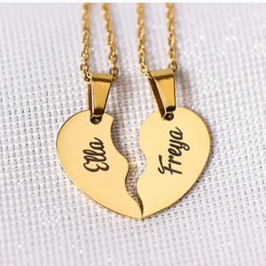 Personalized Stainless Steel Broken Heart Necklace Set