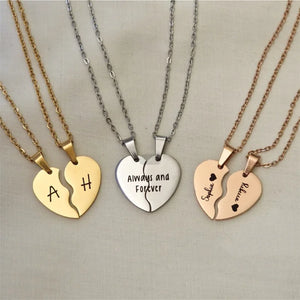 Personalized Stainless Steel Broken Heart Necklace Set