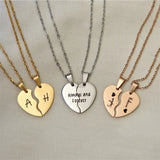 Personalized Stainless Steel Broken Heart Necklace Set