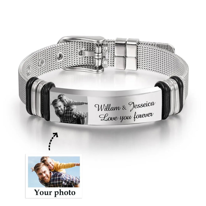 Custom Engraved Stainless Steel Wristband - Personalized Photo & Text Bracelet