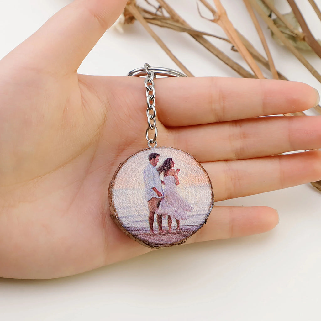 Personalized Engraved Wooden Keychain With Photo Printing Keyring