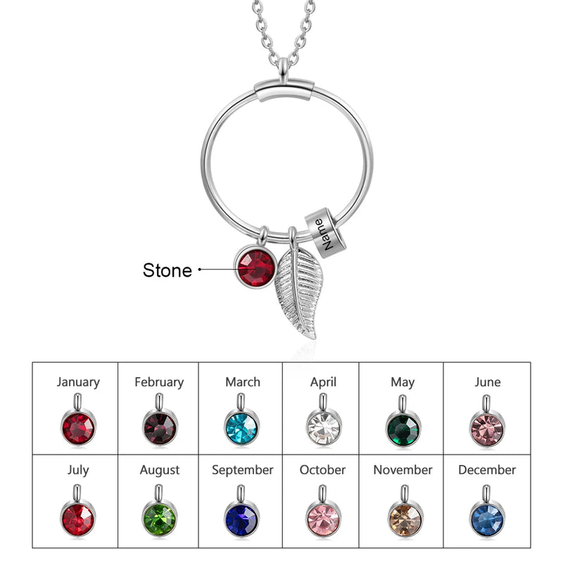 Personalized Engraving Bead Necklace with Birthstone - Family Gift