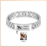Personalized 2 Names Bracelet with Photo Stainless Steel Chain