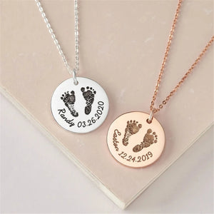 Engraved Baby Footprint Name Necklace for Mom
