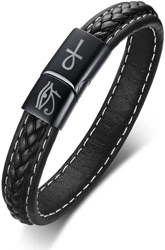 Men's Leather Cross & Eye of Horus Bracelet