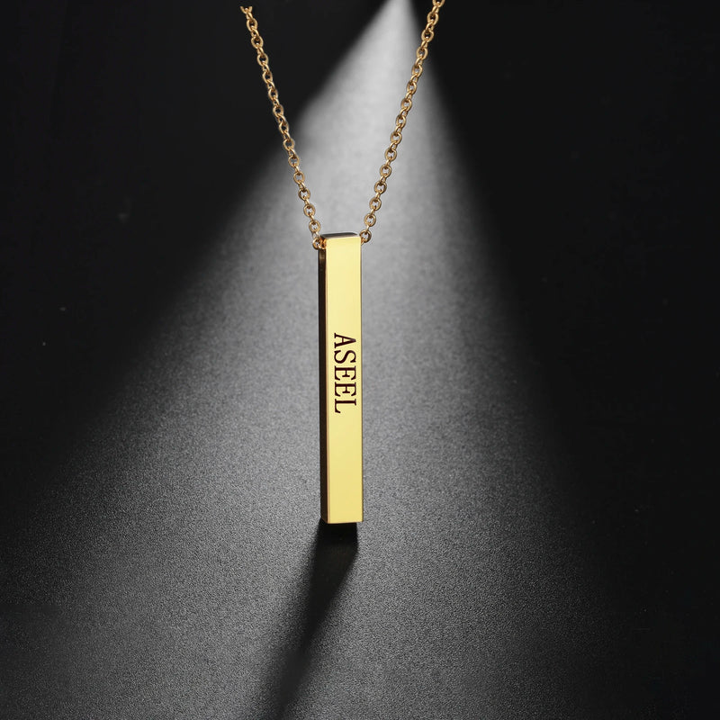 Personalized Engraving Bar Necklace Stainless Steel Pendant Name Jewelry