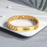 Personalized Engraved Name Bar Bracelet Titanium Steel Chain ID Bangles
