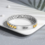 Personalized Engraved Name Bar Bracelet Titanium Steel Chain ID Bangles