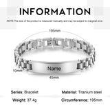 Personalized Engraved Name Bar Bracelet Titanium Steel Chain ID Bangles