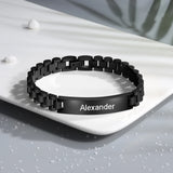 Personalized Engraved Name Bar Bracelet Titanium Steel Chain ID Bangles