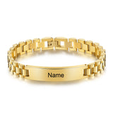 Personalized Engraved Name Bar Bracelet Titanium Steel Chain ID Bangles