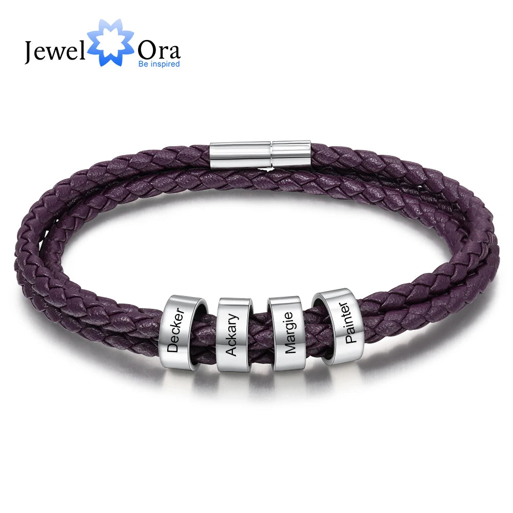 Personalized Name Bracelet Multicolored Leather Men Women Jewelry