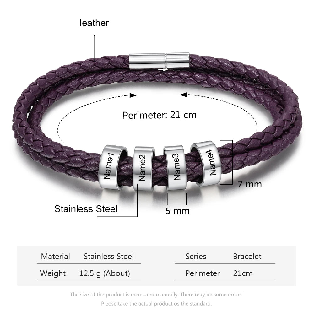 Personalized Name Bracelet Multicolored Leather Men Women Jewelry