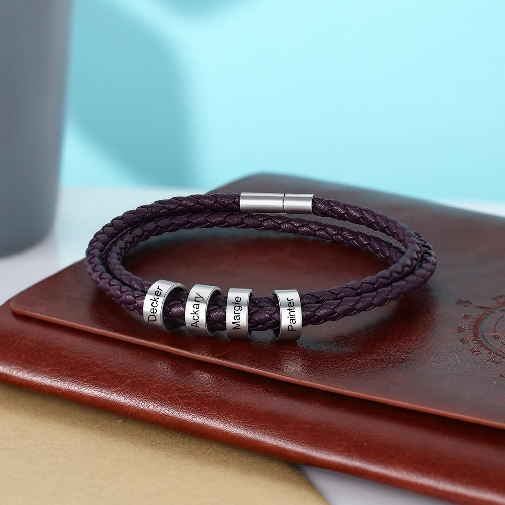 Personalized Name Bracelet Multicolored Leather Men Women Jewelry