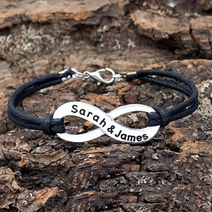 Personalized Infinity Leather Bracelet Custom Engraving Name