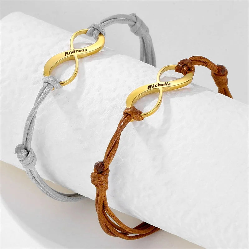 Personalized Engraving Name Bracelet Men Women Infinity Pendant