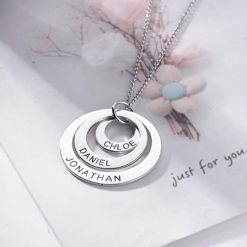 Personalized Engraving Necklace Round Pendant Name Stainless Steel