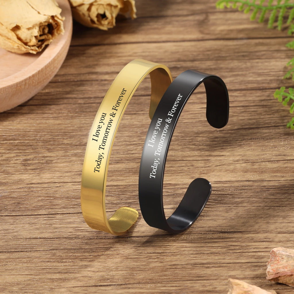 Custom Engraved Stainless Steel Cuff Bangle for Women in 4 Colors