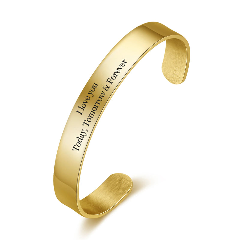 Custom Engraved Stainless Steel Cuff Bangle for Women in 4 Colors