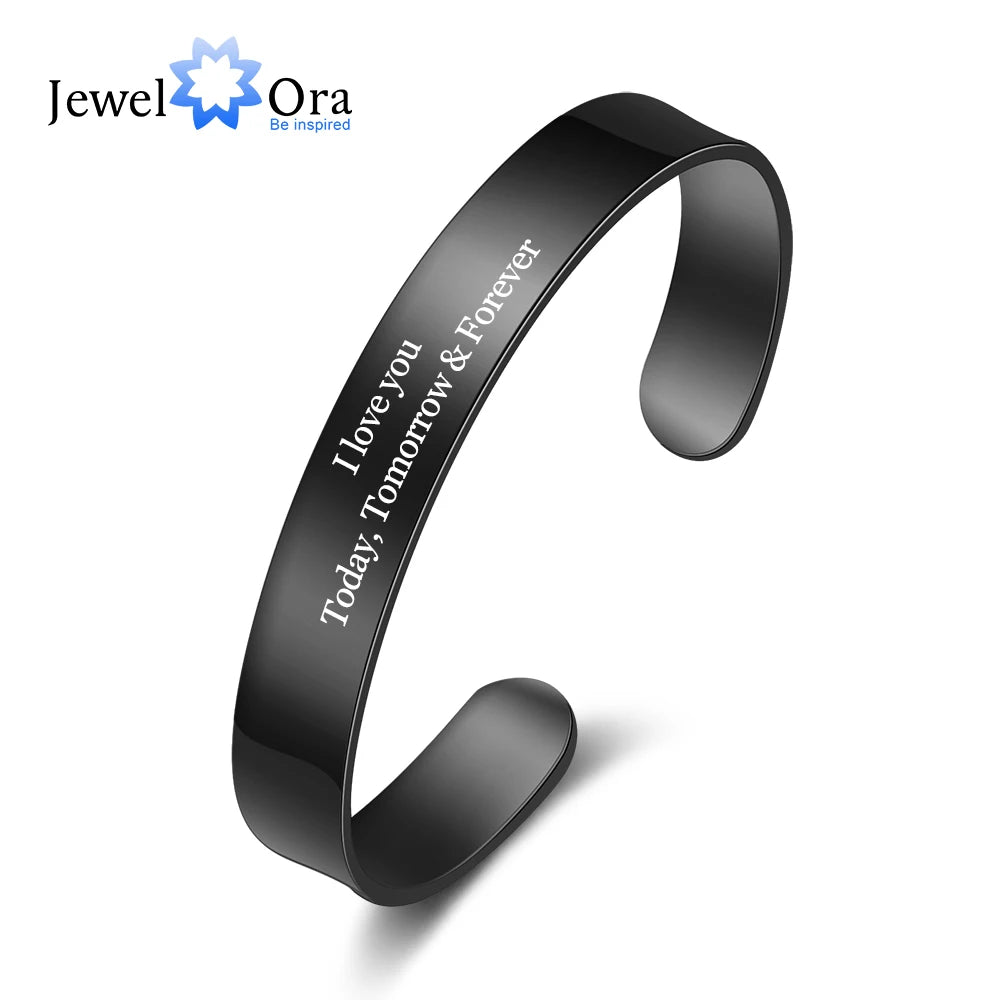 Custom Engraved Stainless Steel Cuff Bangle for Women in 4 Colors