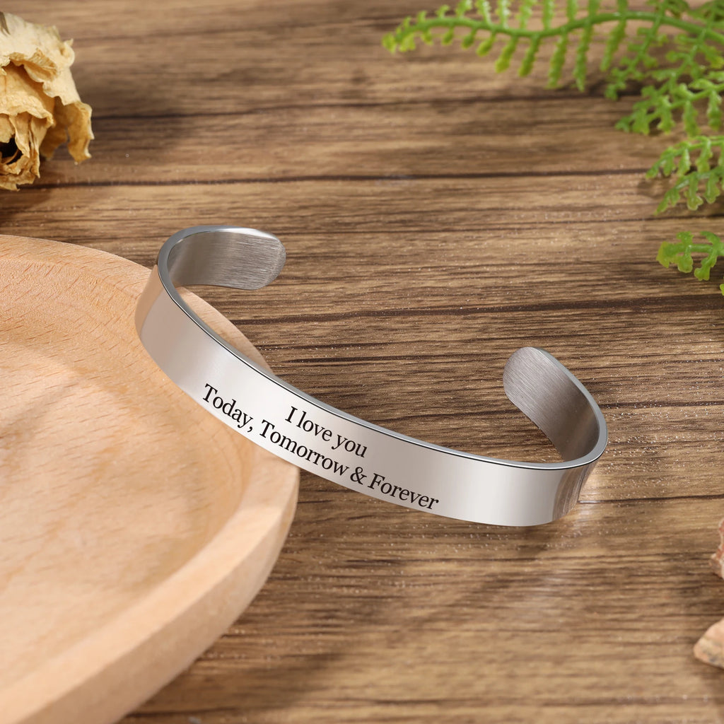 Custom Engraved Stainless Steel Cuff Bangle for Women in 4 Colors