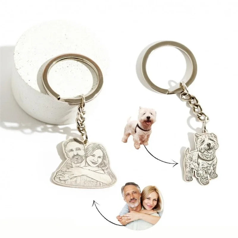 Custom Pet Photo Necklace Keychain - Stainless Steel Engraving