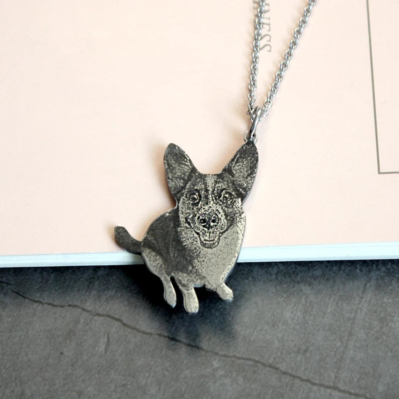 Pet Photo Necklace Dog Keychain Custom Engraved Stainless Steel Gift