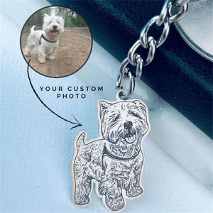 Custom Pet Photo Necklace Keychain - Stainless Steel Engraving