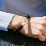 Engraved Stainless Steel Men Bracelets with Double Layer Rope for Fathers