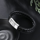 Engraved Stainless Steel Men Bracelets with Double Layer Rope for Fathers