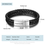 Engraved Stainless Steel Men Bracelets with Double Layer Rope for Fathers
