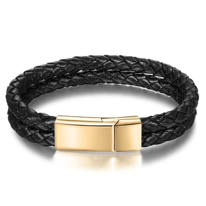 Engraved Stainless Steel Men Bracelets with Double Layer Rope for Fathers