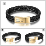 Engraved Stainless Steel Men Bracelets with Double Layer Rope for Fathers