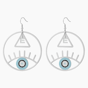 Personalized Evil Eye Letter Earrings Crystal Stainless Steel Jewelry